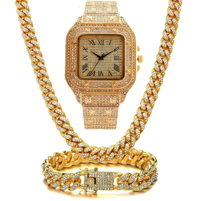 Luxury Gold Watch Necklace And Bracelet Set